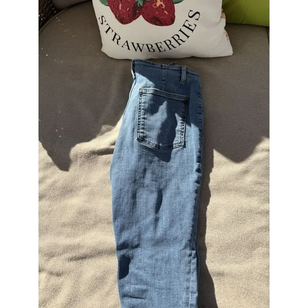 Free People Women's Blue Denim Flare Jeans Frayed Hem Size 29